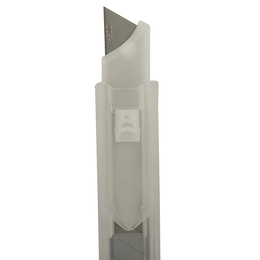 STANLEY 0-11-300 utility knife blade pack in clear plastic case, close-up front view.