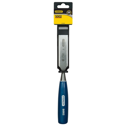 STANLEY 0-16-551 chisel with blue handle, 5002 series, photographed from the front on white background.