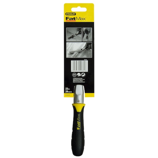 STANLEY 0-20-331 FatMax saw with black and yellow handle, front view on white background.