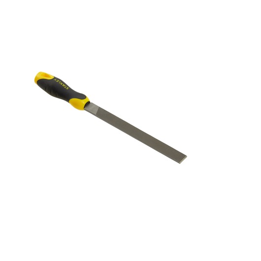 Stanley hand file with black and yellow handle, used for smoothing and shaping materials in workshops.