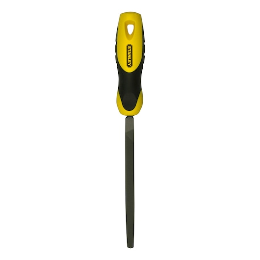 STANLEY 0-22-461 flat file with yellow and black handle, front view, on white background.