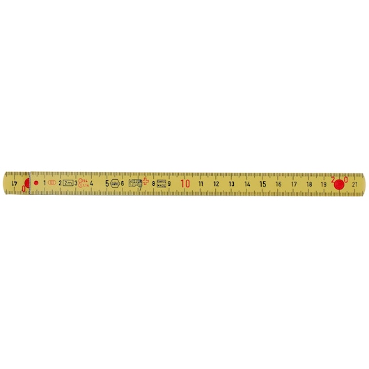 Stanley yellow folding ruler with black and red markings for measurement, marked up to 20 centimeters.