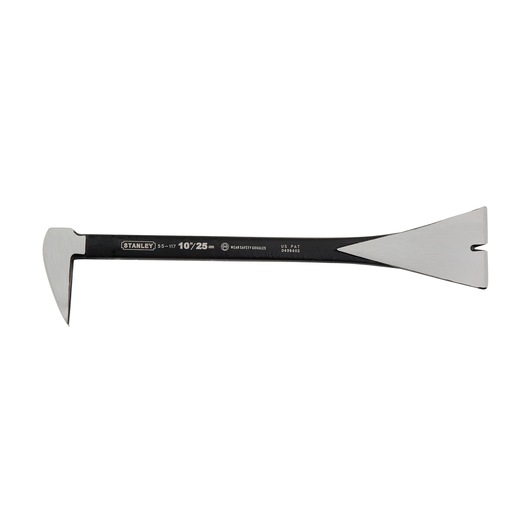 Stanley 10-inch utility bar with angled and flat ends for prying and pulling nails.