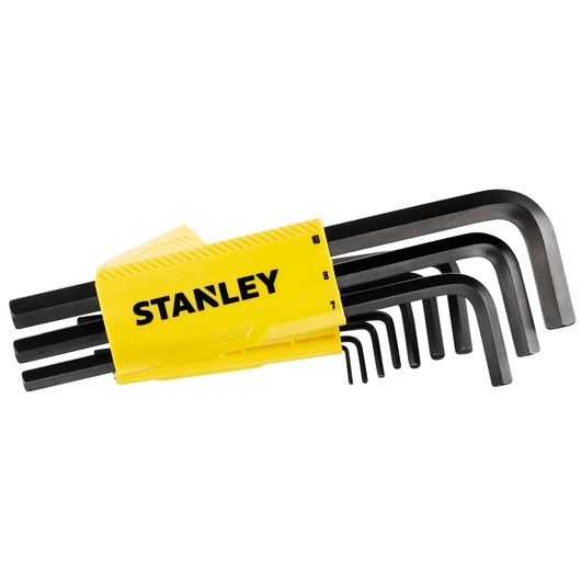 STANLEY 0-89-904 Photography of black hex key set in yellow holder, side angle on white background.
