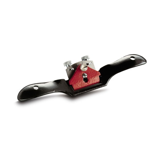 STANLEY 1-12-151 spokeshave with black handles and red body, front angle on white background.
