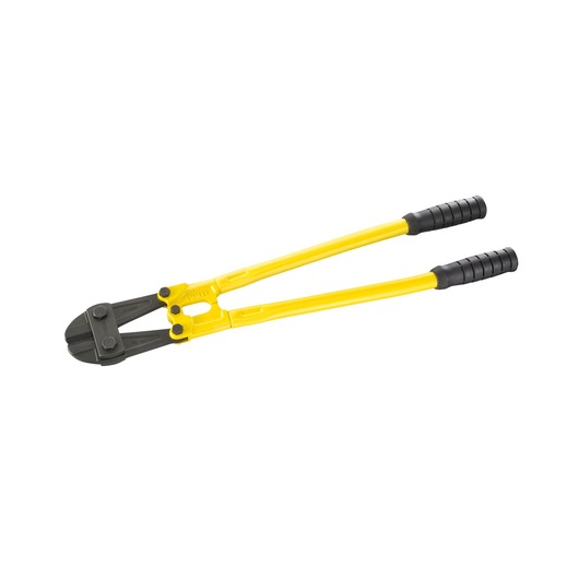 Yellow-handled bolt cutter tool with black grips and metal cutting jaws, shown against a white background.