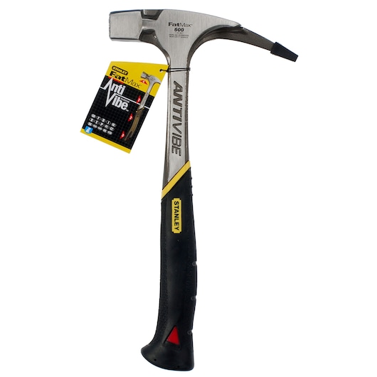 Stanley 1-51-937 FatMax AntiVibe hammer, black and silver, front view on white background.