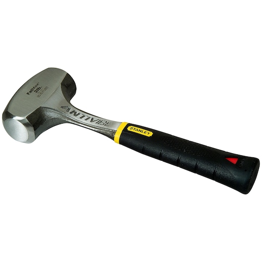 Stanley Antivibe hammer with black handle and steel head, designed for reducing vibration during use.