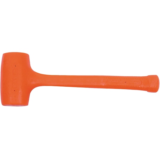 STANLEY 1-57-533 orange dead blow hammer, side view, with textured handle and solid head.