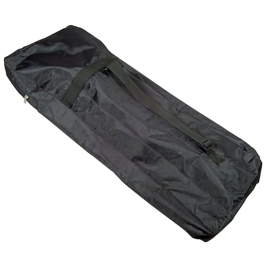 Black nylon carrying case with handle and zipper, designed for photography equipment transport.