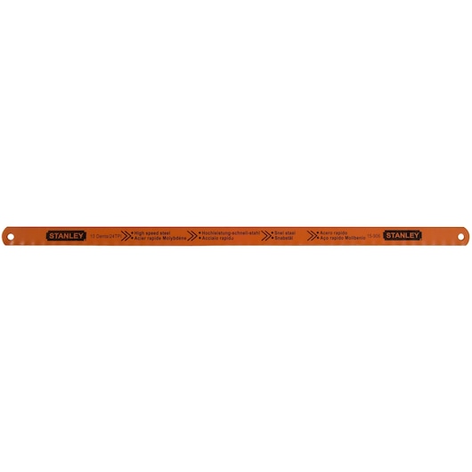 Orange STANLEY high speed steel hacksaw blade with hole at each end, model 2-15-906, 10 Dents/24TPI.