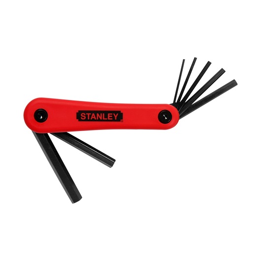 STANLEY 4-69-262 hex key set with red handle, angled view, keys extended.