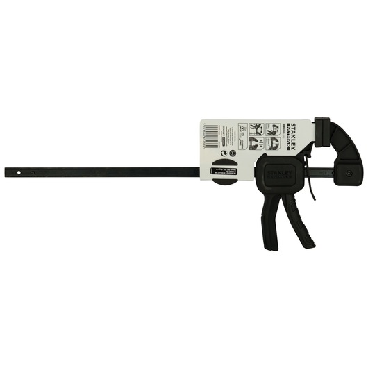 STANLEY FMHT0-83233 bar clamp, black and silver, side view on white background.