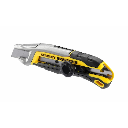 STANLEY FMHT10592-0 utility knife, side view, yellow and black with ergonomic grip.