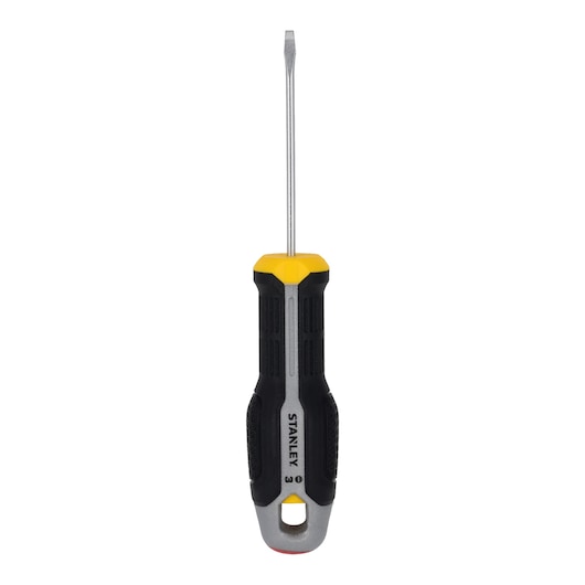 STANLEY FMHT65708-0 screwdriver with black and yellow ergonomic handle, front view, on white background.