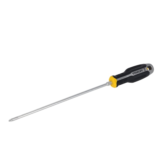 STANLEY FMHT65736-0 long Phillips screwdriver with black and yellow handle, product side angle on white background.