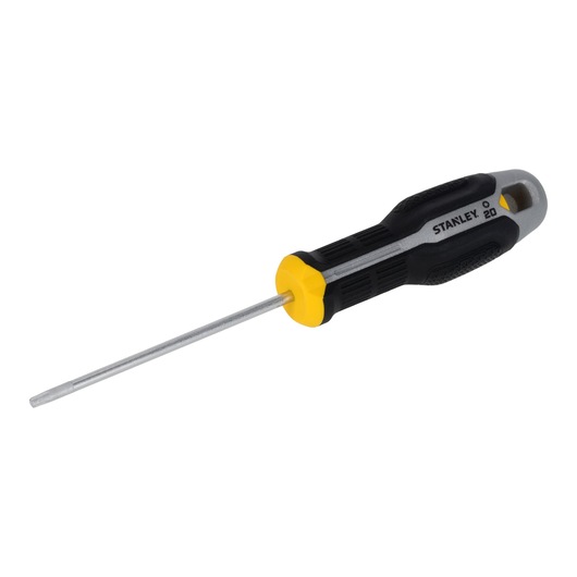 STANLEY FMHT65740-0 screwdriver with black and yellow handle, side angle on white background.
