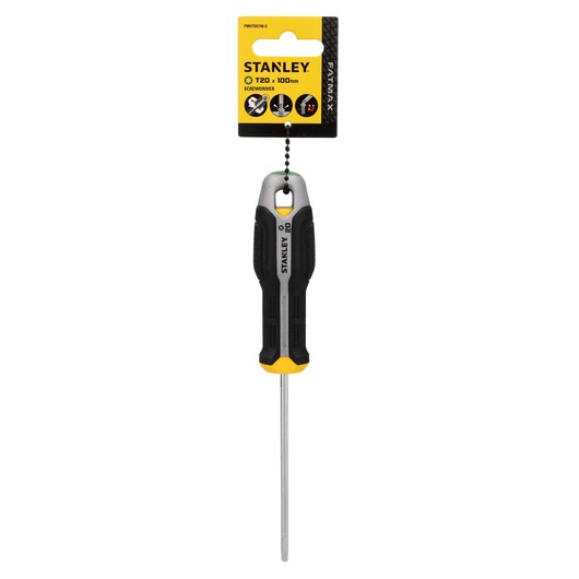 Photo of STANLEY Torx screwdriver T20 100mm FMHT65740-0, black and yellow handle, front angle on white background.