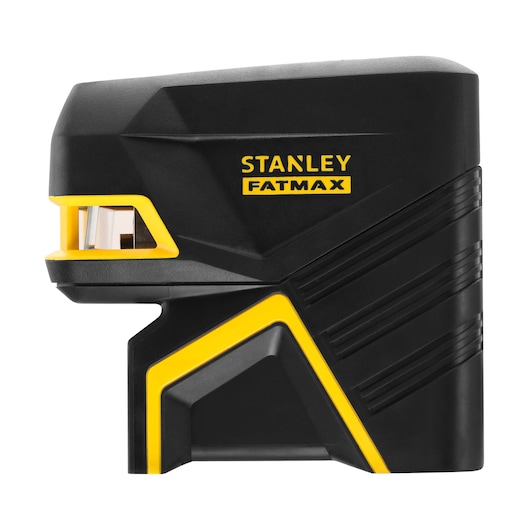 STANLEY FMHT77597-1 black and yellow laser level, side view, with FATMAX branding and modern design.