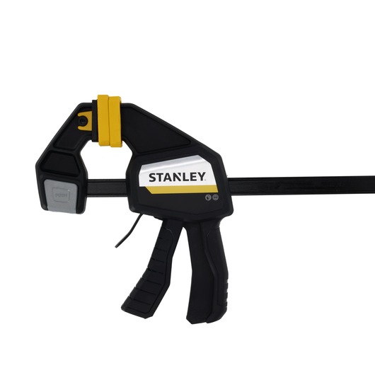 STANLEY FMHT83275-0 clamp tool, black and yellow, side angle, white background.