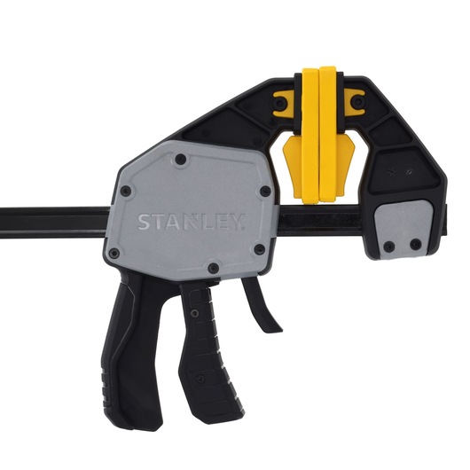STANLEY FMHT83283-0 photography of bar clamp with trigger handle, black and yellow, side angle.