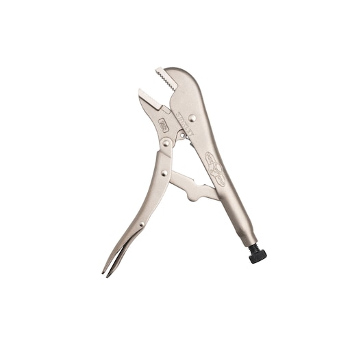 STANLEY FMHT84902-0 locking pliers with curved jaws, metal finish, product side view on white background.