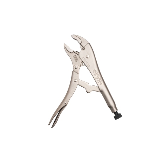 STANLEY FMHT84906-0 locking pliers, metallic finish, side angle on white background.