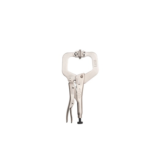STANLEY FMHT84909-0 locking C-clamp pliers silver, front angle on white background.