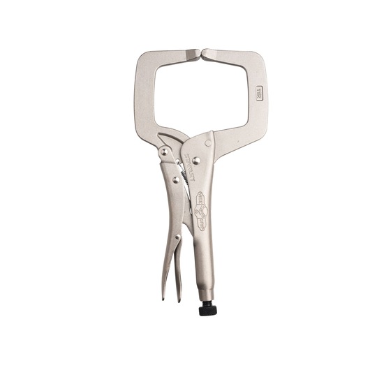 STANLEY FMHT84912-0 C-clamp locking pliers, silver metal finish, front angle on white background.