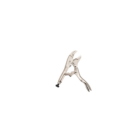 STANLEY FMHT84916-0 locking pliers with curved jaws, silver finish, front angle on white background.
