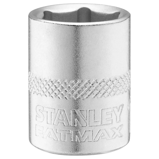 STANLEY FMMT17214-0 chrome socket with knurled band, product photo on white background.
