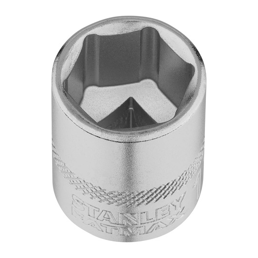 STANLEY FMMT17217-0 chrome socket, knurled grip, standard 6-point, product photo with angled top view.