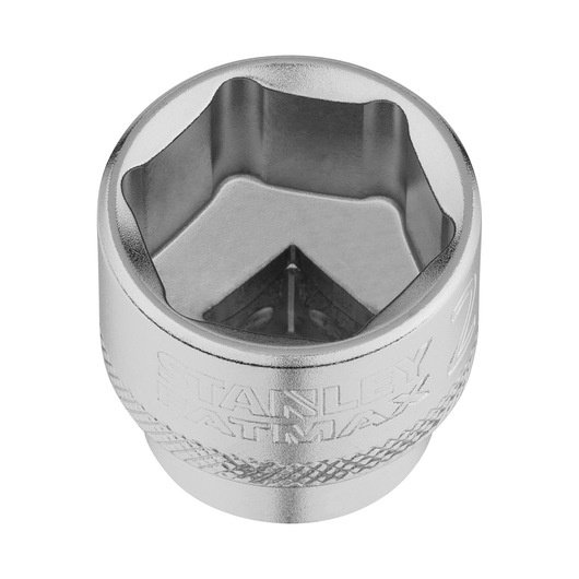 STANLEY FMMT17223-0 chrome socket, close-up top angle, showing six-point interior design.