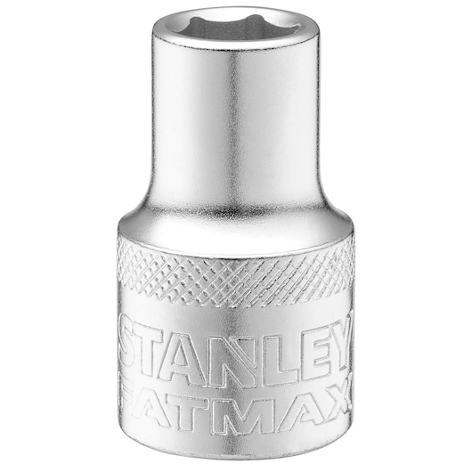 STANLEY FMMT17229-0 socket, silver metal, FATMAX logo, tool photography, front angle, white background.