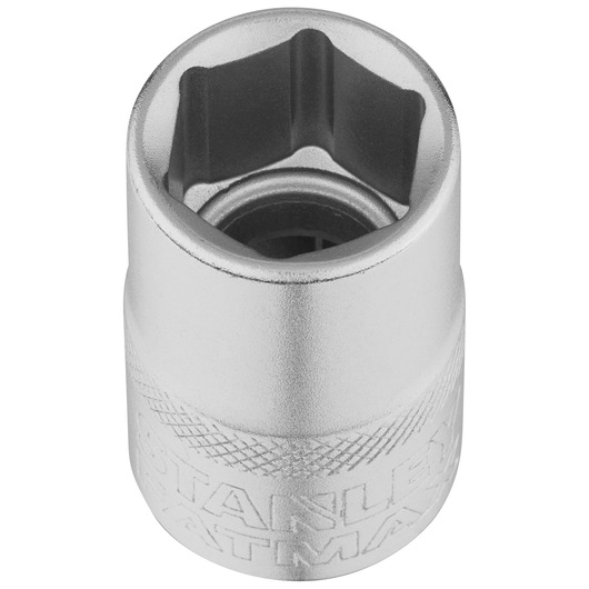 STANLEY FMMT17235-0 chrome socket, top angle, silver finish, hexagonal opening, hand tool accessory.