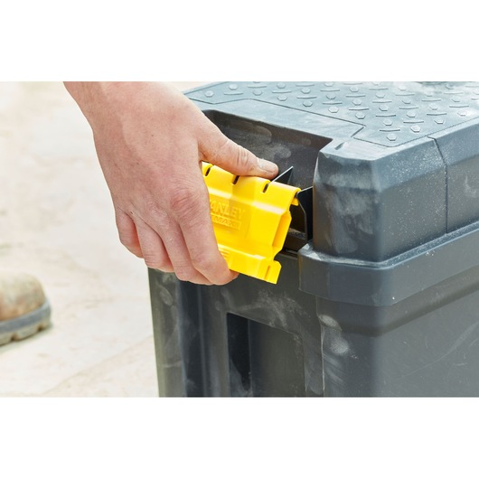 STANLEY FMST81083-1 toolbox latch being opened, close-up angle.