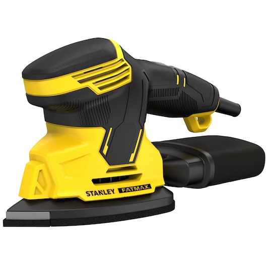 STANLEY SFMEW210S detail sander, yellow and black, shown at front angle on white background.