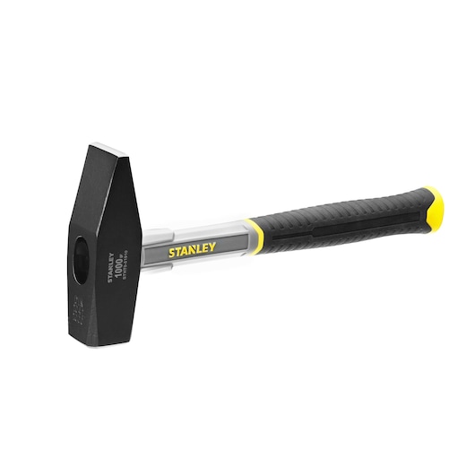 Stanley club hammer STHT0-51910, black and yellow handle, side view on white background.