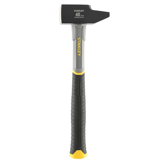 STANLEY STHT0-54155 hammer with black forged steel head and ergonomic black and yellow handle, front view.
