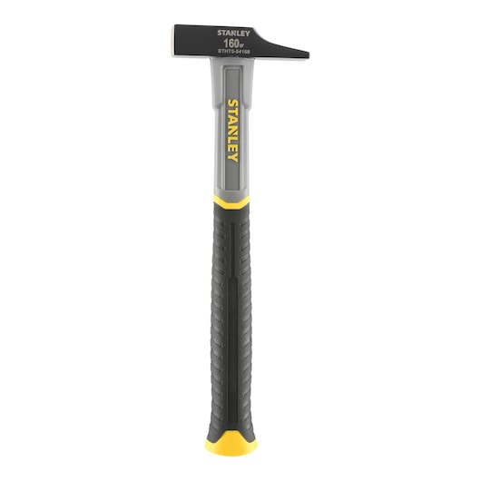Stanley hammer with black and yellow handle, STHT0-54158 model, shown upright against a white background.
