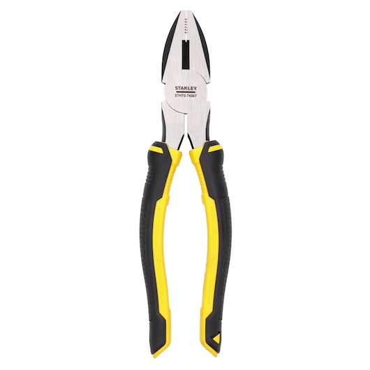 Stanley diagonal cutting pliers with yellow and black handles, shown on a white background.