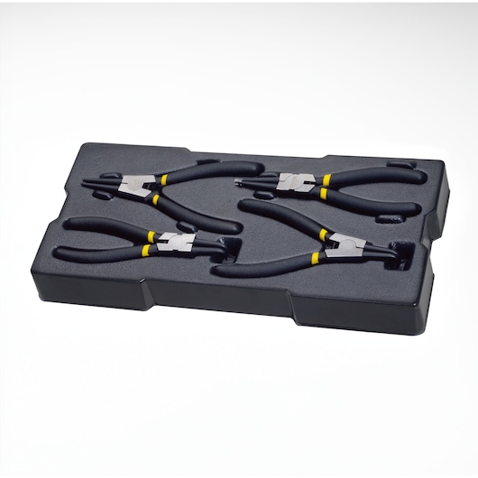 STANLEY STHT0-80442 pliers set with black handles in tray, top view, on white background.
