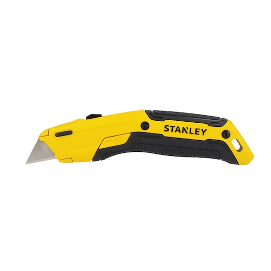 A yellow and black Stanley utility knife with a retractable blade, designed for cutting various materials.
