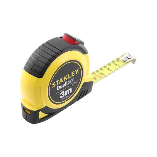 STANLEY STHT36802-0 tape measure, yellow and black, 3m length, angled view on white background.