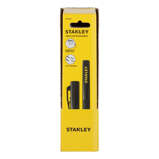Stanley jobsite deep reach marker in yellow packaging, marks up to 500 meters. Two black markers visible.