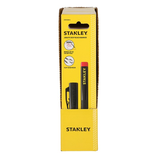 Stanley jobsite deep reach marker in yellow packaging, marks up to 500 meters, visible marker and cap.
