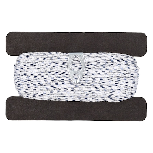 STANLEY STHT47313-0 blue and white twisted mason line on black spool, front angle, photography product.