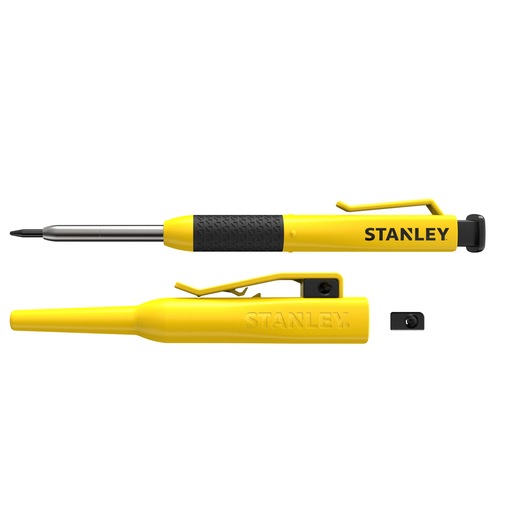STANLEY STHT72001, STHT72001-0 yellow screwdriver with black grip, photography, white background, side view.