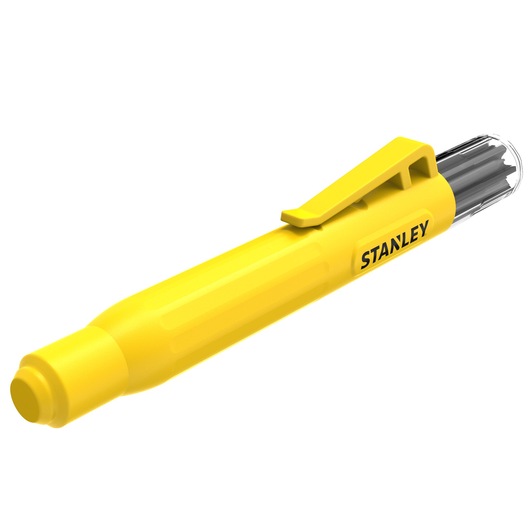 STANLEY STHT72006 yellow precision screwdriver with clip, angled view on white background.