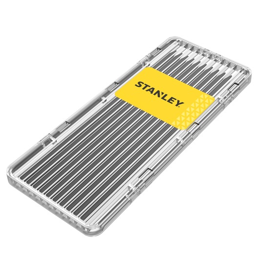 Stanley photography accessory set in a transparent case with yellow label, containing multiple metal rods.